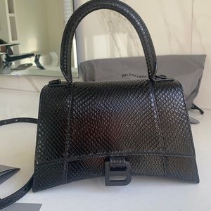 Balenciaga women’s ara glass small hand bag snake embossed in black